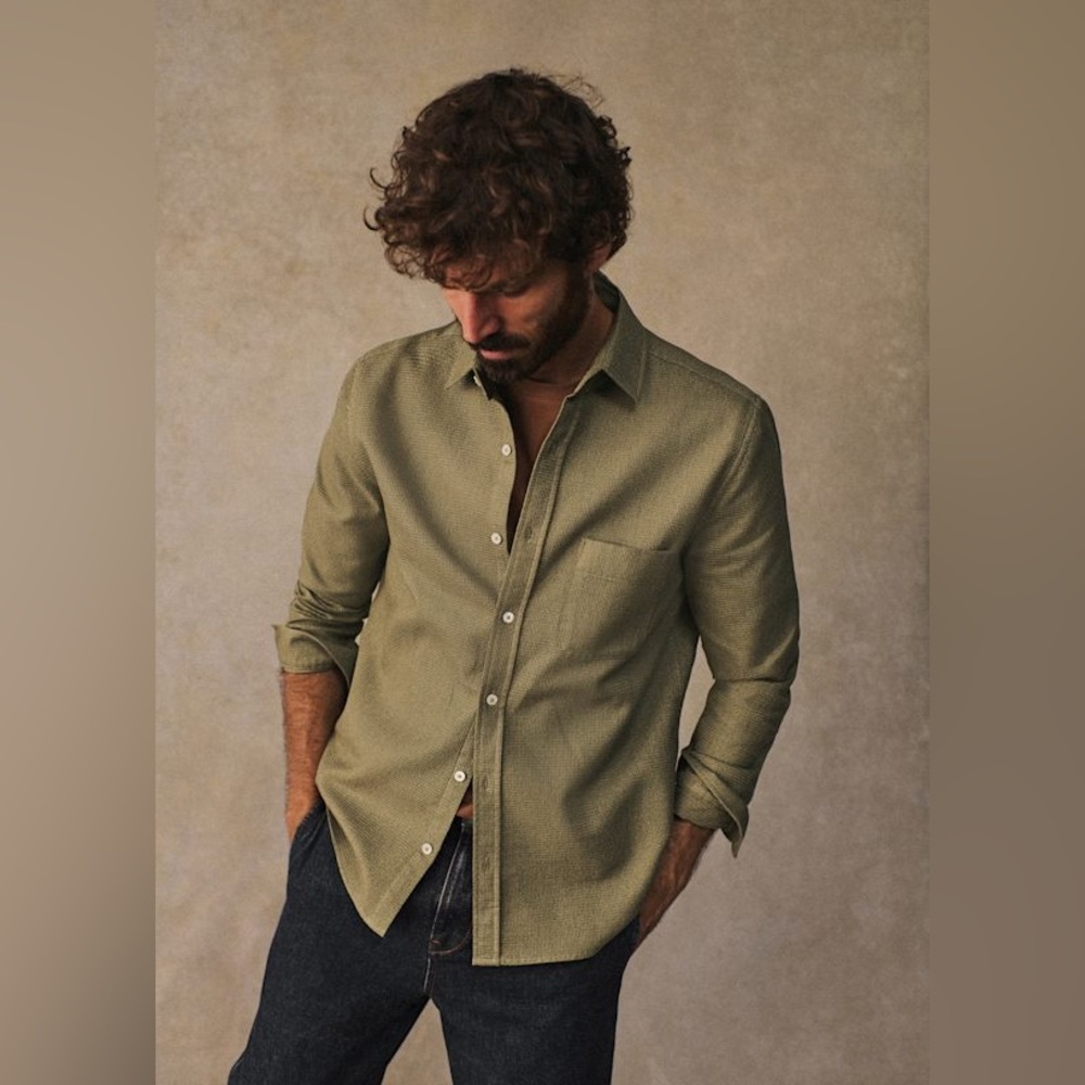 NWT Octobre-Editions Lars Waffle Shirt in Mottled Khaki (L)